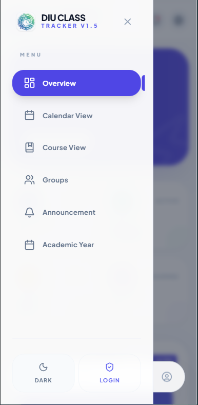 DIU Tracker side navigation menu